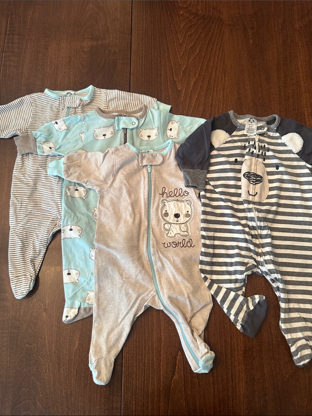 Gerber Light Blue & Gray Baby Footed One-Piece Sleepers - Set of 4